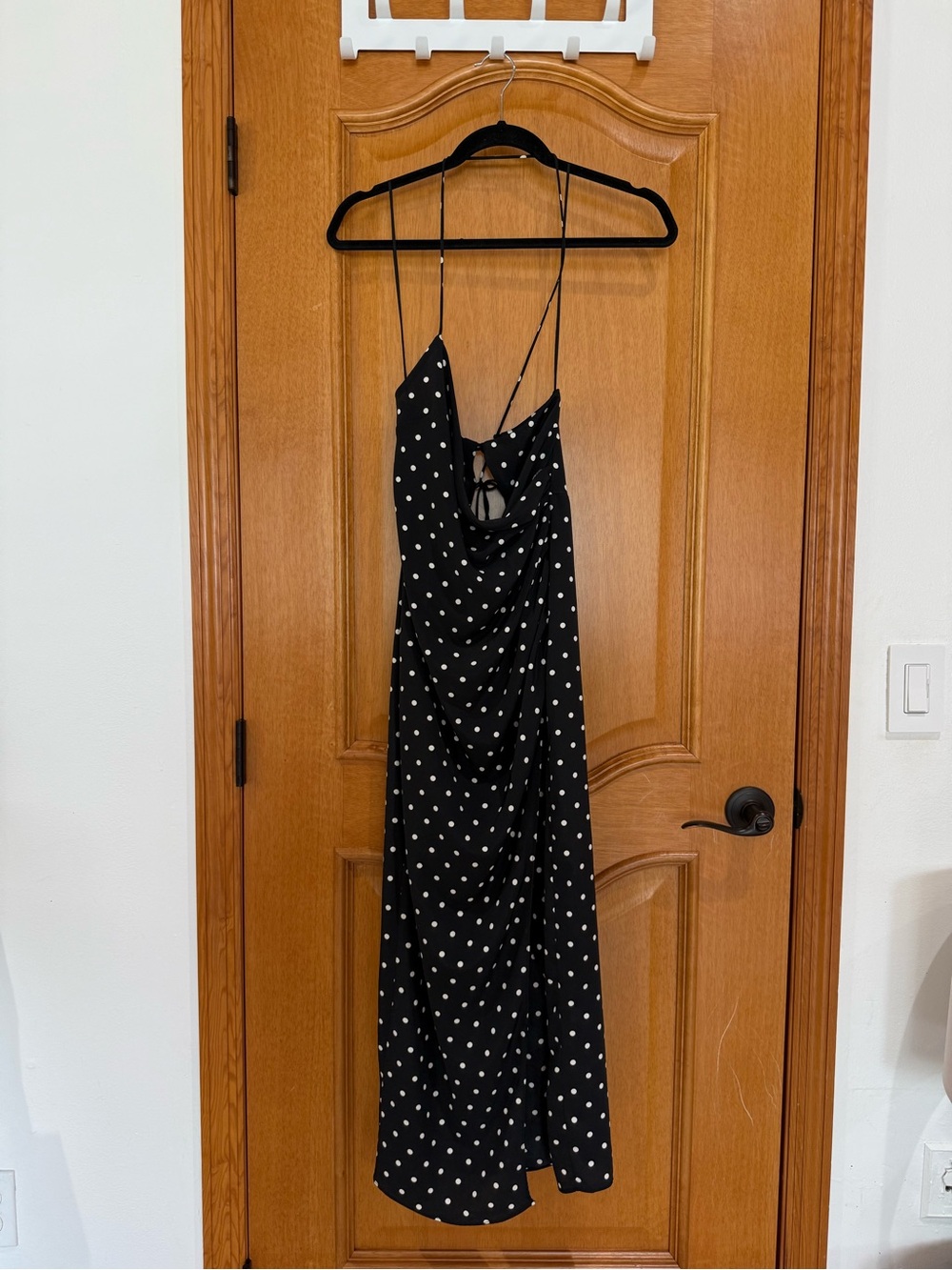 Zara Black Maxi Slip Dress with White Polka Dots